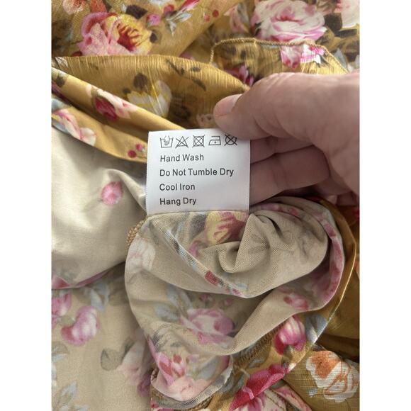 O.P.T. Floral Felicity Peasant Midi Dress Womens Size Medium Yellow Pink NWT - Picture 7 of 10